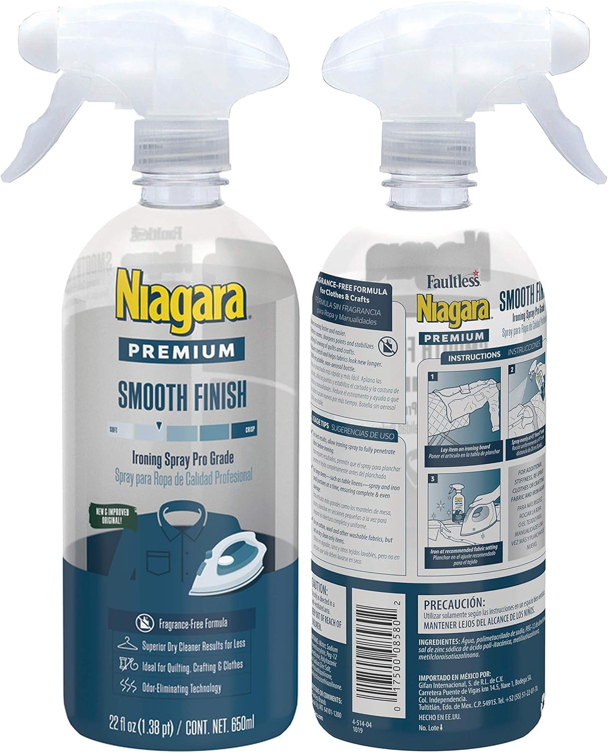 Spray Starch (22 Oz, 2 Pack) Trigger Pump Liquid Starch for Ironing, Non-Aerosol Spray on Starch, Reduces Ironing Time, No Flaking, Sticking or Clogging, Biodegradable Ingredients, Recyclable