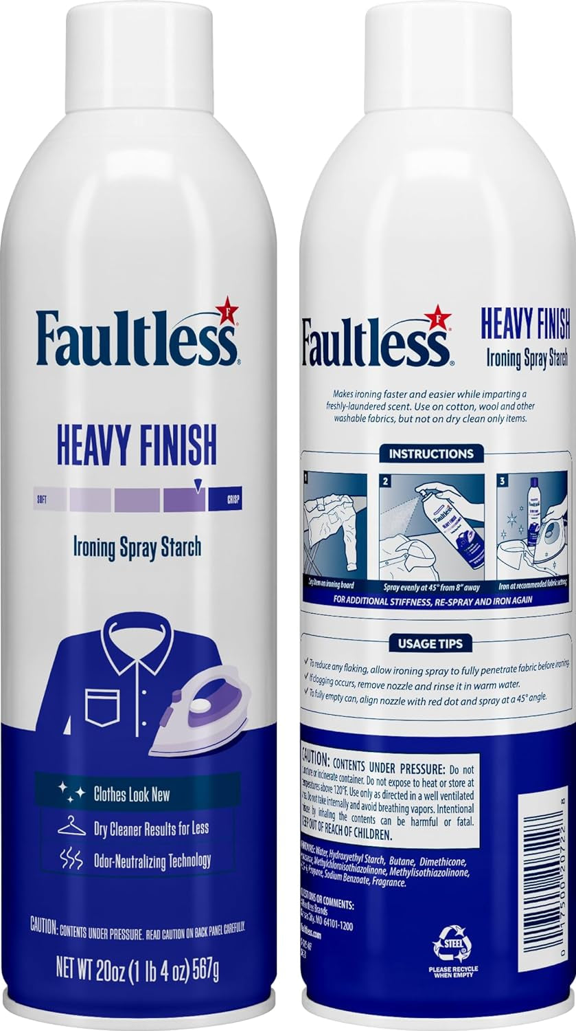 Laundry Starch Spray,  Heavy Spray Starch 20 Oz Cans for a Smooth Iron Glide on Clothes & Fabric Even Spray, Easy Iron Glide, No Reside (Pack of 4)