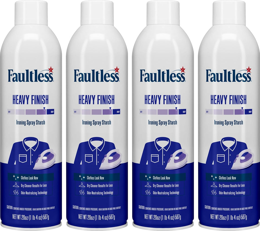 Laundry Starch Spray,  Heavy Spray Starch 20 Oz Cans for a Smooth Iron Glide on Clothes & Fabric Even Spray, Easy Iron Glide, No Reside (Pack of 4)