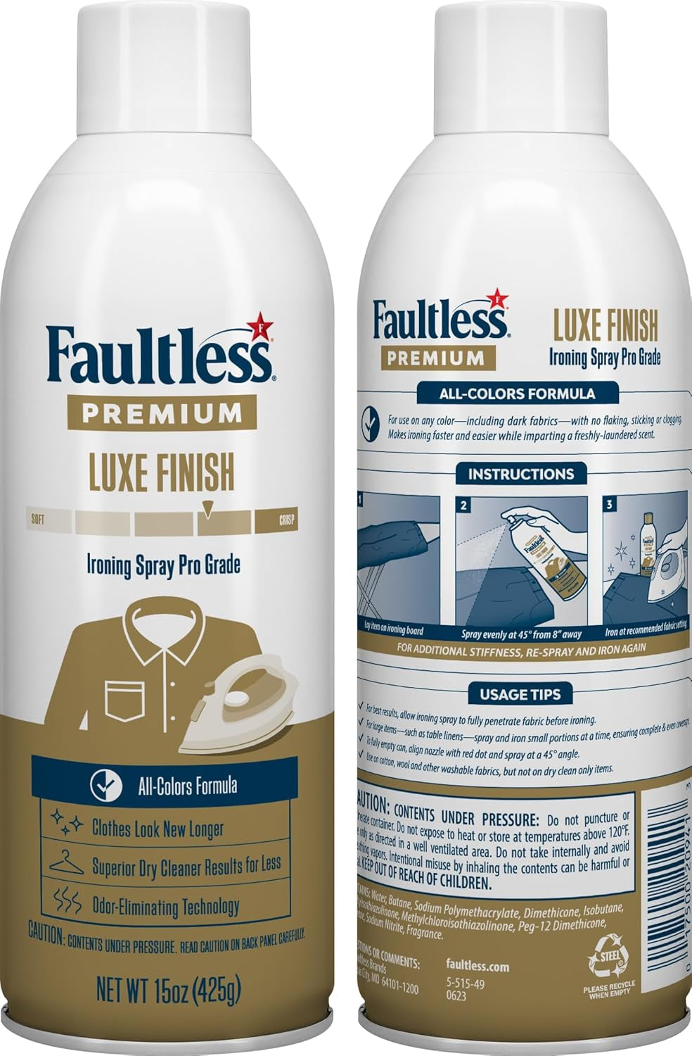 Premium Luxe Ironing Spray (15 Oz, 2 Pack) - Professional Iron Spray to Starch Clothes & Fabric - Reduce Ironing Time with No Flaking, Sticking or Clogging