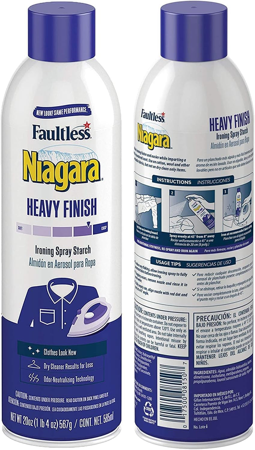 Heavy Starch Spray (20 Oz, 6-Pack) -  Heavy Finish Liquid Starch: Iron Aid Spray Pack for Clothes & Fabrics